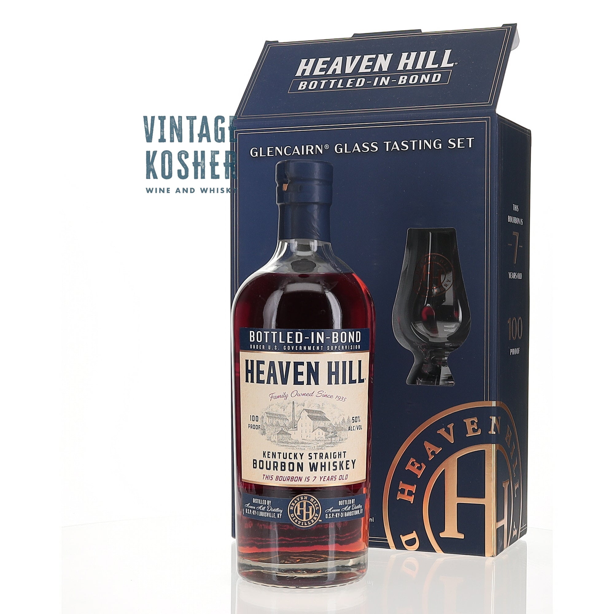 Heaven Hill 7 yr Bottled in Bond Kentucky Straight Bourbon w Glencairn Glass